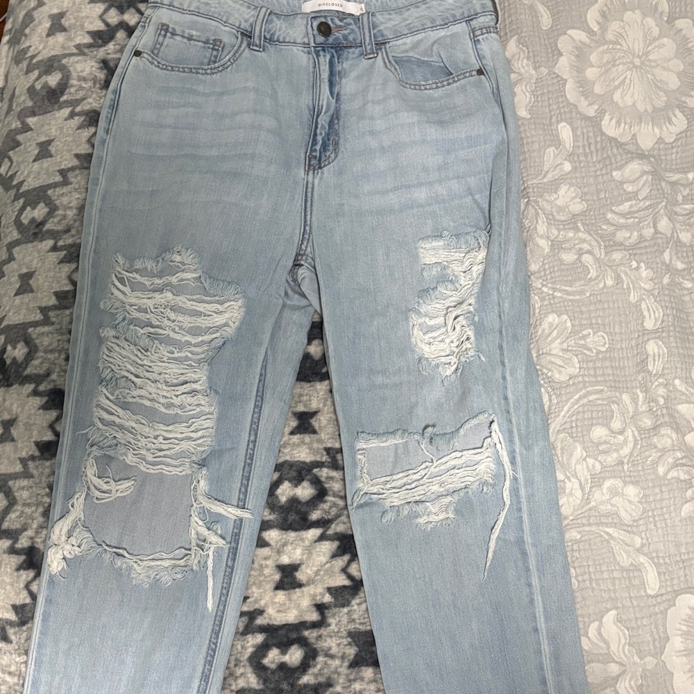 Casual Light Blue Ripped Boyfriend Jeans